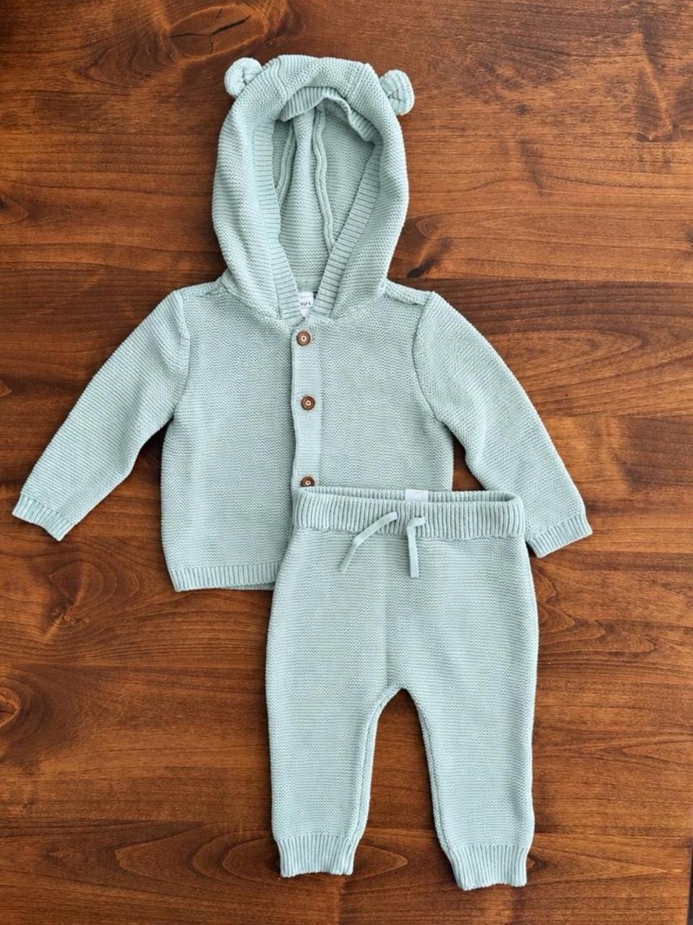 Cozy Knit Hooded Baby Jogger Set - Sage Green